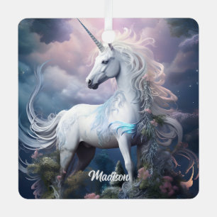 Custom Name Beautiful Unicorn Metal Ornament