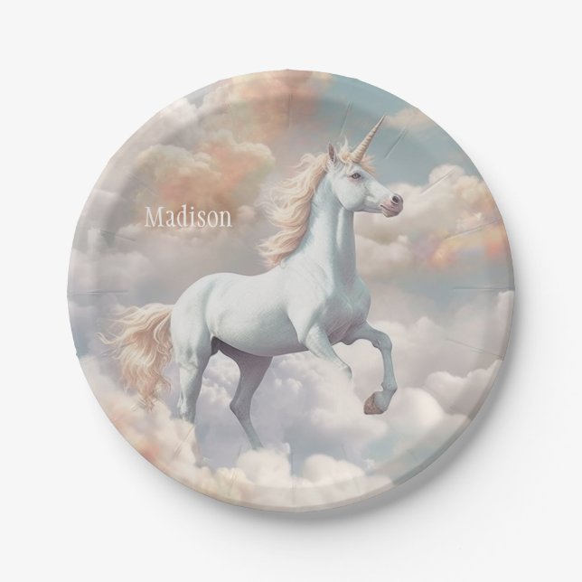 Custom Name Beautiful Unicorn Paper Plate (Front)