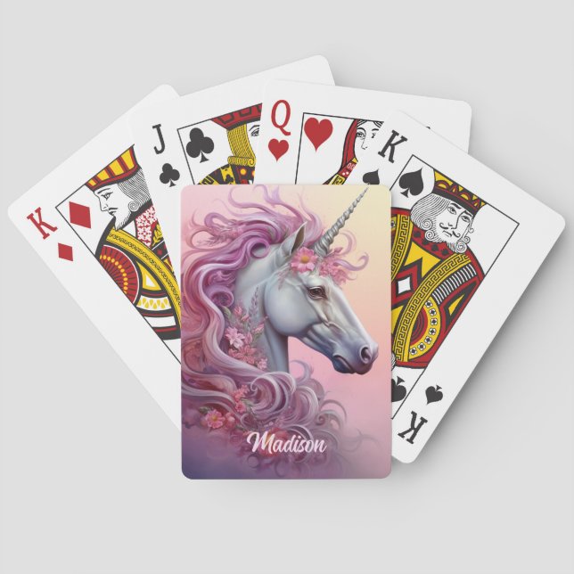 Custom Name Beautiful Unicorn Playing Cards (Back)