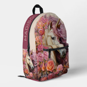 Custom Name Beautiful Unicorn Printed Backpack