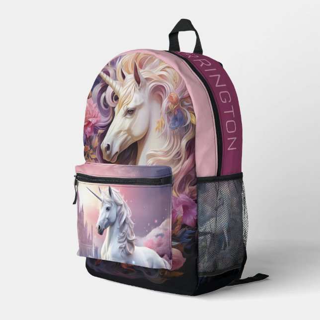 Custom Name Beautiful Unicorn Printed Backpack (Back Corner Right)