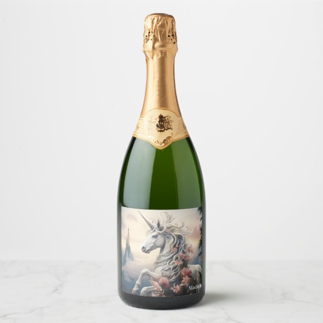 Custom Name Beautiful Unicorn Sparkling Wine Label (Front)