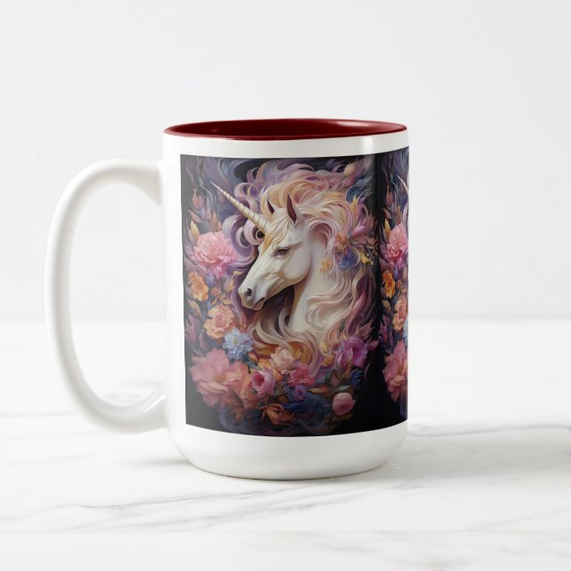 Custom Name Beautiful Unicorn Two-Tone Coffee Mug (Left)
