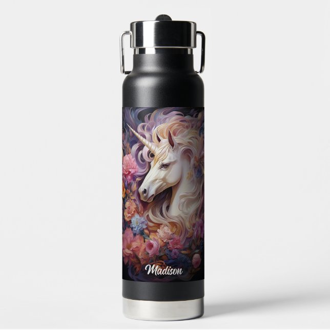 Custom Name Beautiful Unicorn Water Bottle (Front)