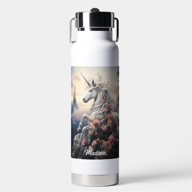 Custom Name Beautiful Unicorn Water Bottle (Front)