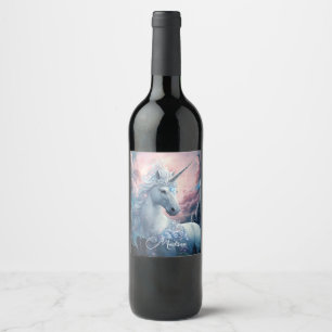 Custom Name Beautiful Unicorn Wine Label