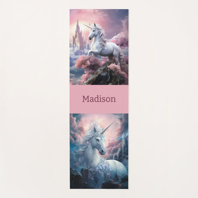 Custom Name Beautiful Unicorns Yoga Mat (Front)