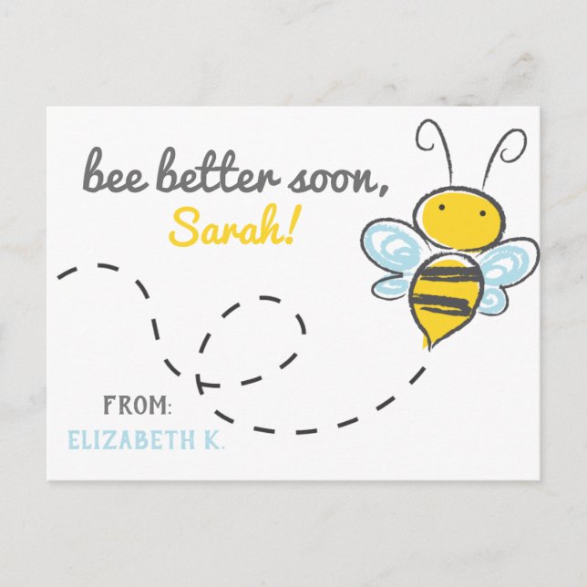 *Custom name* bee better soon! Cute Get well Postcard (Front)