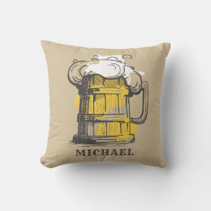 Custom name Beer Ilustration Throw Pillow