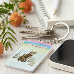 Custom Name Bengal Cat Pet Keychain