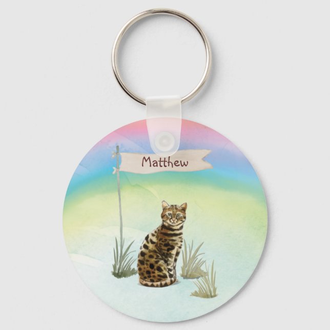 Custom Name Bengal Cat Pet Keychain (Front)