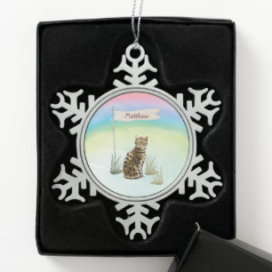 Custom Name Bengal Cat Pet Snowflake Pewter Christmas Ornament