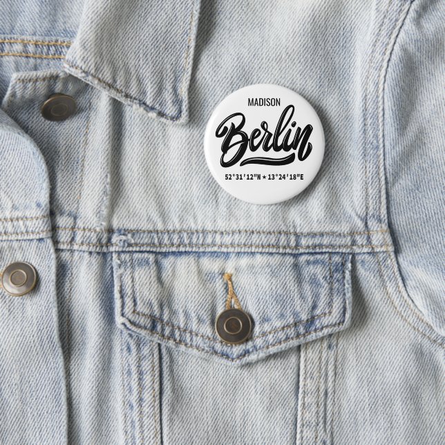 Custom Name Berlin Germany Coordinates 2 Inch Round Button (In Situ)