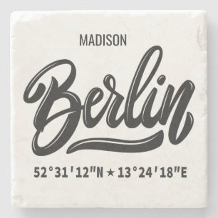 Custom Name Berlin Germany Coordinates Stone Coaster