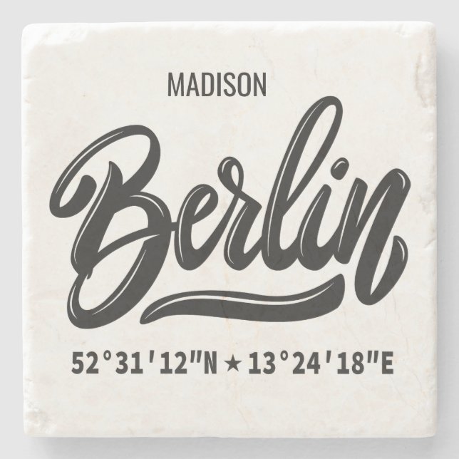 Custom Name Berlin Germany Coordinates Stone Coaster (Front)