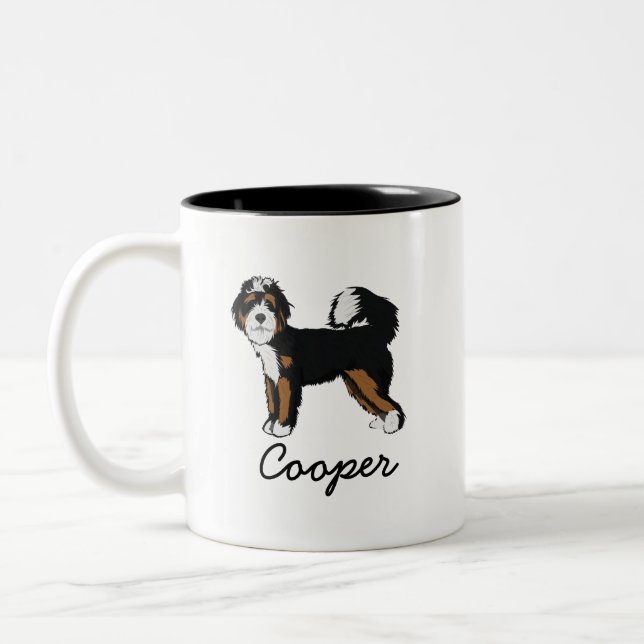 Custom Name Bernedoodle Photo Two-Tone Coffee Mug (Left)