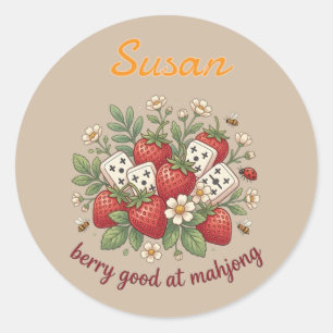 Custom Name Berry Good at Mahjong Retro  Classic Round Sticker