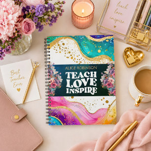 Custom Name Best Teacher Ever Rainbow Pastel Notebook