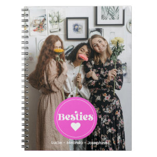 Custom name besties pink heart typo Photo Notebook