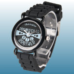 Custom name big brother black blue kids watch<br><div class="desc">Celebrate the special moment of becoming a big brother with this personalized kids' watch! Featuring a cool black and light blue design, this watch proudly says "Promoted to Big Brother" with your son's name right on the face. It's the perfect gift for any new big brother, making them feel extra...</div>