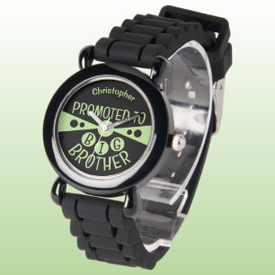 Custom name big brother black green kids watch