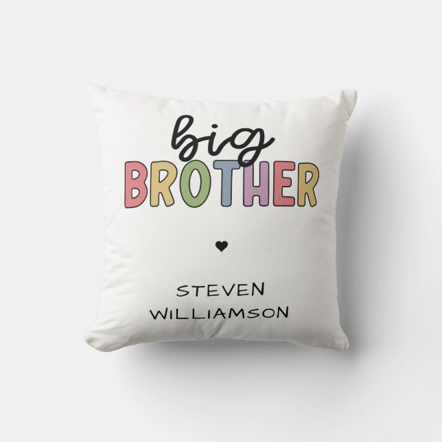 Custom Name Big Brother Cute Personalized Throw Pillow (Front)