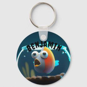 CUSTOM NAME BIG-EYED AQUARIUM FISH FOR FISH LOVERS KEYCHAIN