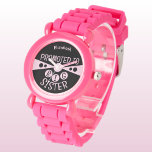 Custom name big sister black pink kids watch<br><div class="desc">Celebrate the special moment of becoming a big sister with this personalized kids' watch! Featuring a cool black and light pink design, this watch proudly says "Promoted to Big Sister" with your daughter's name right on the face. It's the perfect gift for any new big sister, making them feel extra...</div>