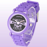 Custom name big sister black purple kids watch<br><div class="desc">Celebrate the special moment of becoming a big sister with this personalized kids' watch! Featuring a cool black and light purple design, this watch proudly says "Promoted to Big Sister" with your daughter's name right on the face. It's the perfect gift for any new big sister, making them feel extra...</div>