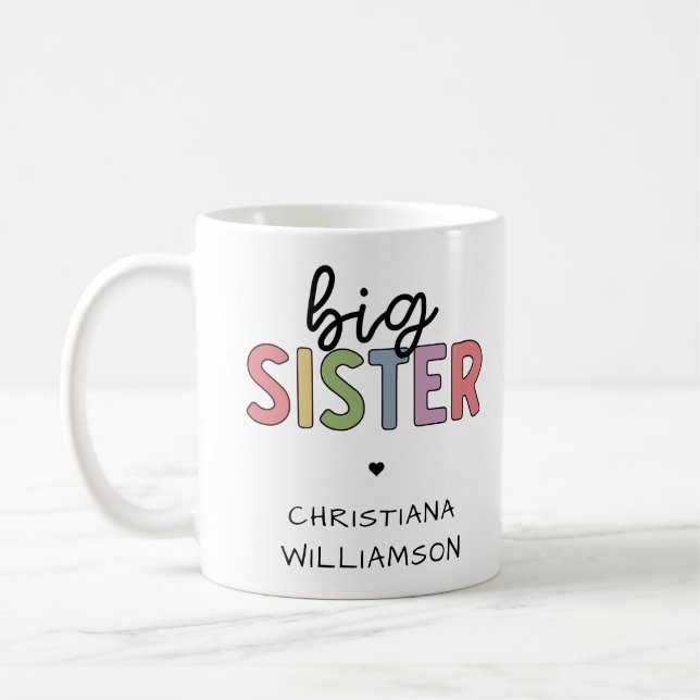 Custom Name Big Sister Cute Personalized Coffee Mug (Left)