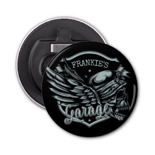 Custom NAME Biker Skull Wings Motorcycle Garage Bottle Opener
