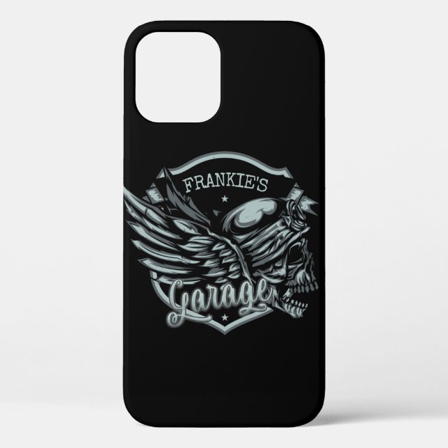 Custom NAME Biker Skull Wings Motorcycle Garage Case-Mate iPhone Case (Back)