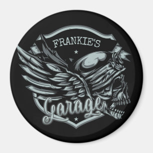 Custom NAME Biker Skull Wings Motorcycle Garage Magnet