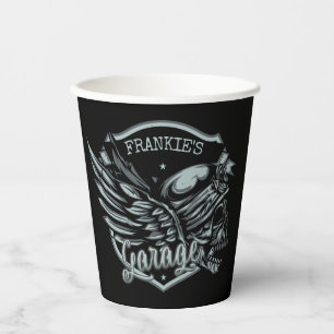Custom NAME Biker Skull Wings Motorcycle Garage Paper Cups