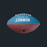 Custom Name Birthday Boy Message Blue Personalized<br><div class="desc">Great gift for a sports fan: This kid sized mini football customized with your name and message in a cool retro blue. Awesome birthday or back to school gift.</div>