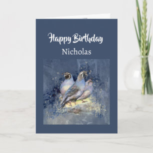Custom Name Birthday California Quail Bird Holiday Card