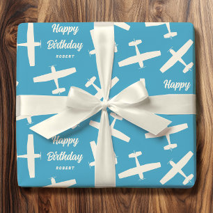 Custom Name Birthday Gift Wrap   Aircraft Pattern