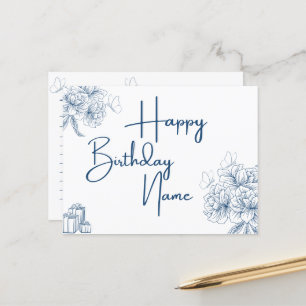 Custom Name Birthday Greeting - Floral & Butterfly Postcard