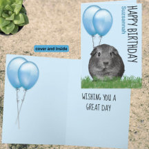Custom Name Birthday Guinea Pig Blue Balloons