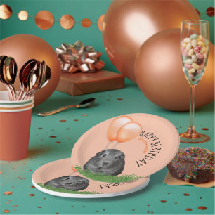 Custom Name Birthday Guinea Pig Orange Balloons Paper Plate