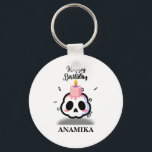 Custom Name Birthday Keychain<br><div class="desc">Celebrate with a twist! This unique birthday design blends the edgy pastel goth aesthetic with a touch of sweetness. Featuring a cute, rosy-cheeked skull topped with a melting pink birthday candle, it’s the perfect statement piece for those who love alternative styles. The bold "Happy Birthday" script and minimalist confetti accents...</div>