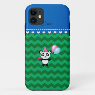 Custom name birthday panda green chevrons iPhone 11 case