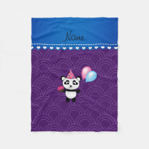 Custom name birthday panda purple half circles fleece blanket