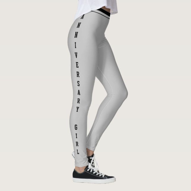 Custom Name Birthday Sparkle Silver Black Monogram Leggings (Right)