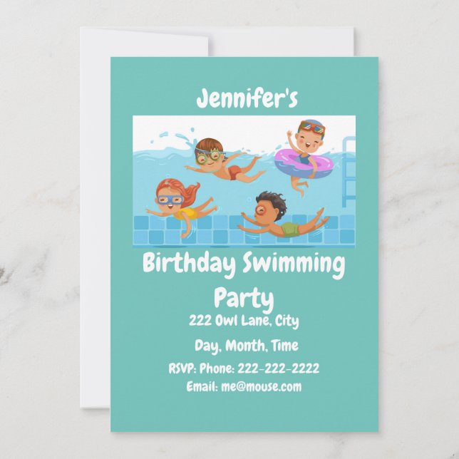 Custom Name Birthday Swimming Party Invitation (Back)