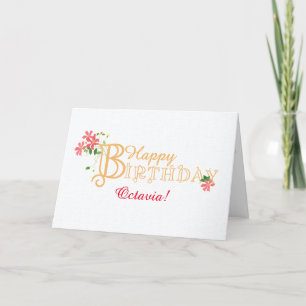 Custom Name Birthday with Clematis Flowers Card