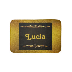 Custom name black and gold ornamental bath mat