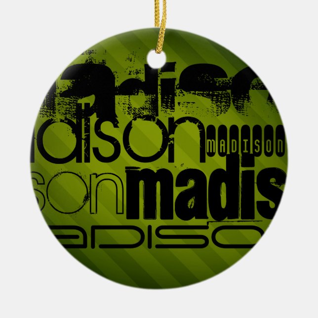 Custom Name, Black and Olive Green Ceramic Ornament (Front)