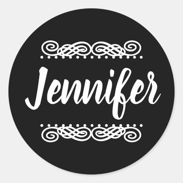 Custom Name Black And White Classic Round Sticker (Front)