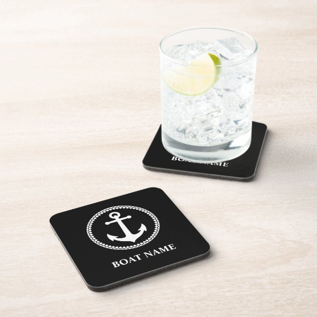 Custom Name Black and White Coaster Cork Back ai0c (Right Side)